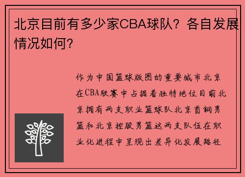 北京目前有多少家CBA球队？各自发展情况如何？